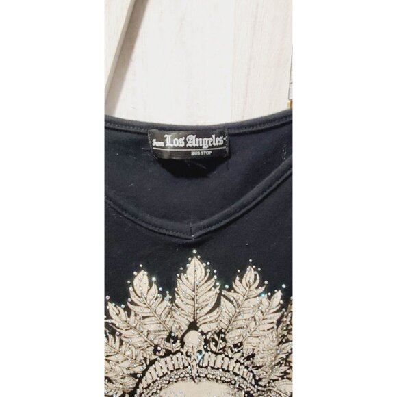 Los Angeles Bus Stop Sz M Tank Top Black Skull Bling Sleeveless - Picture 3 of 4